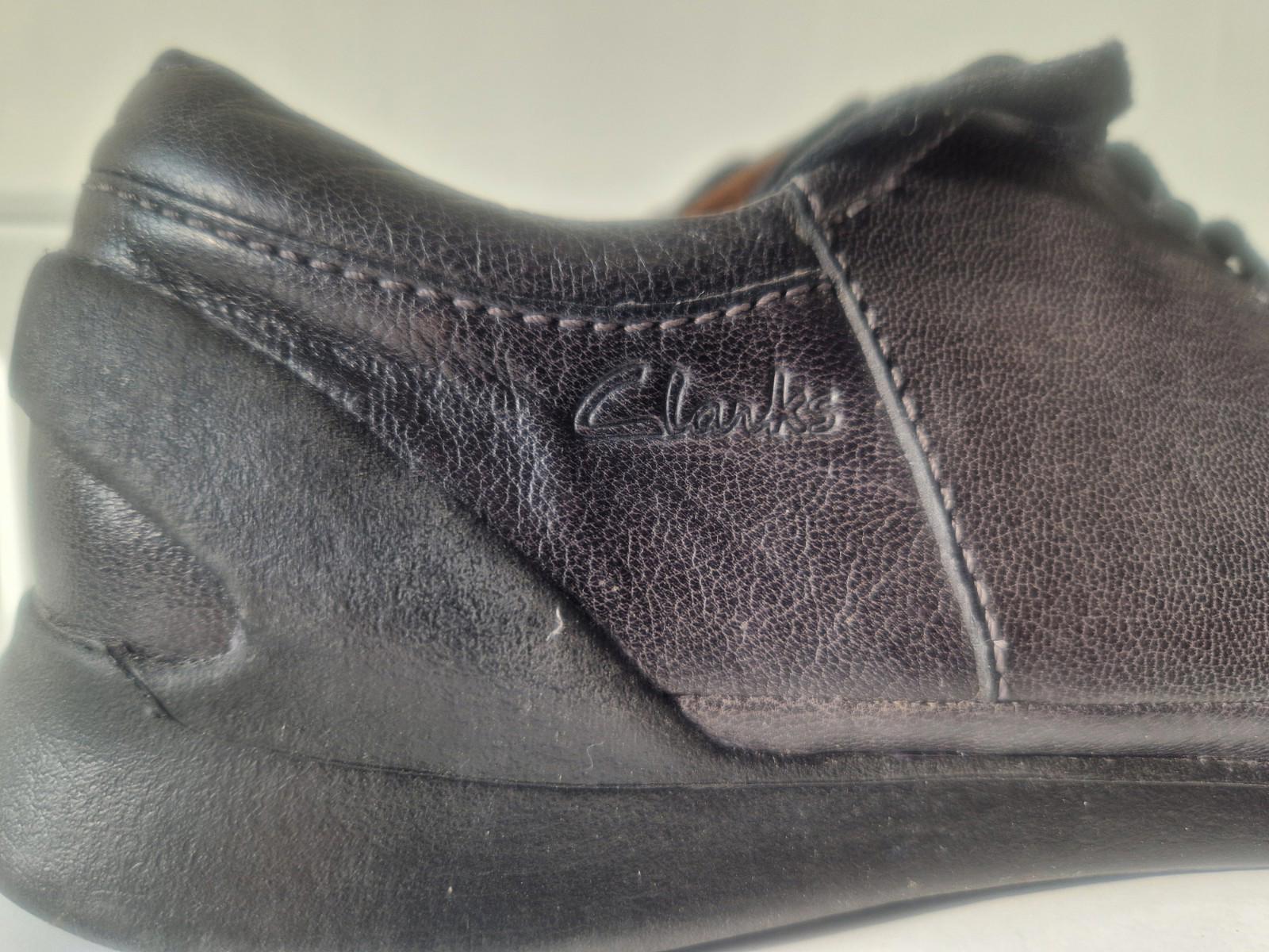 Clarks Black Leather Flexlite Lightweight Trainers Uk Size 11 G Preowened  Vgc
