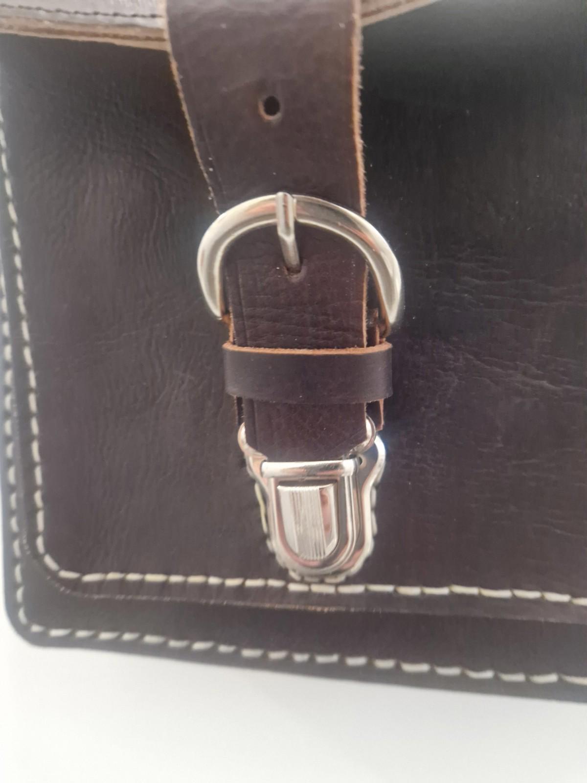 Handmade Quality Brown Leather Satchel Top Handle  Chunky Stitch Preowened Gc
