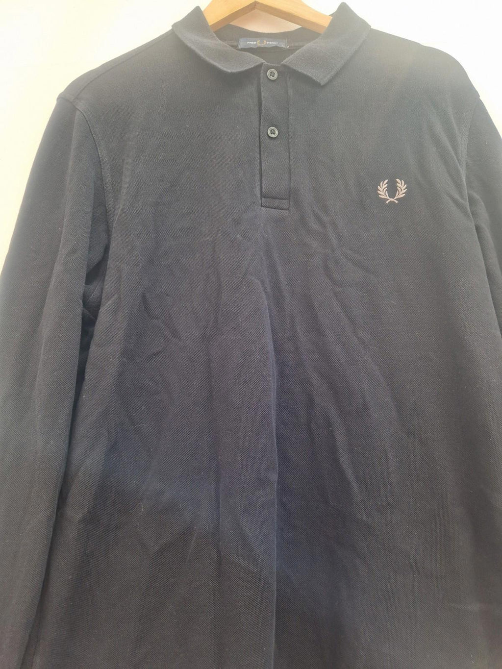 Fred Perry Mens Long Sleeve 100% Cotton Polo Shirt In Black Uk Size L Vgc
