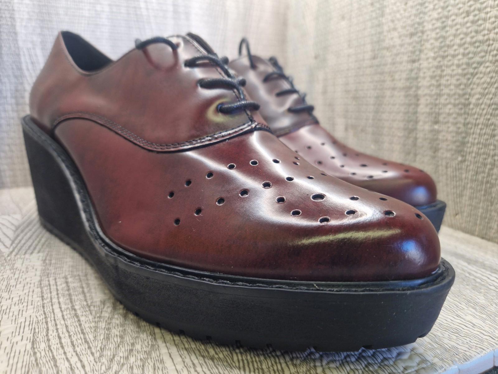 Clarks Narrative Burgundy Leather Game Oval Wedge Heel Shoes Lace Up Uk 8 D Vgc