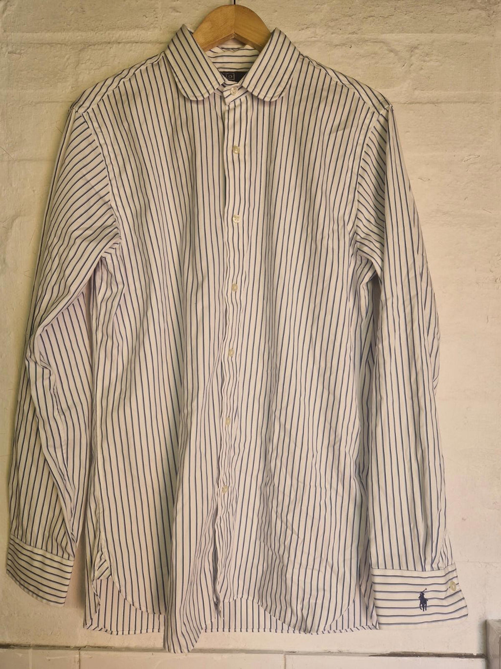 Ralph Lauren  Striped Shirt White Sleeve  Logo Hit   Uk Size M Neck 15.1/2 Vgc