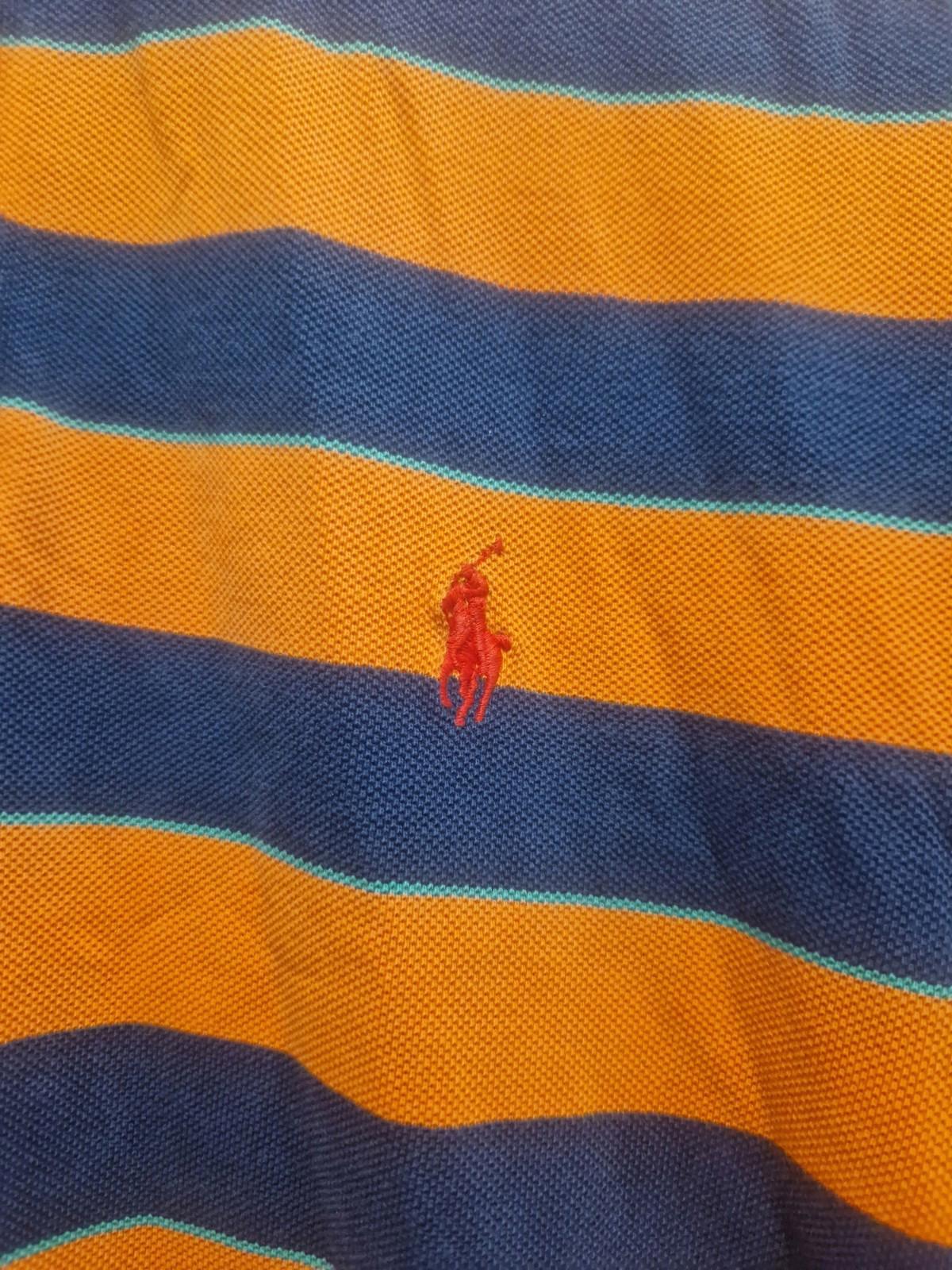 Vintage Ralph Lauren Navy & Orange Striped Polo Shirt Uk L Gc