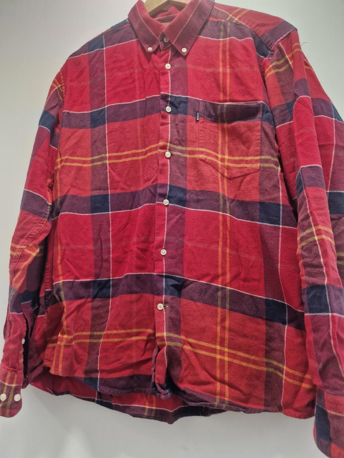 Barbour John Tr Red Checked Flannel Full Button  Shirt Smart Casual Uk Xl Gc