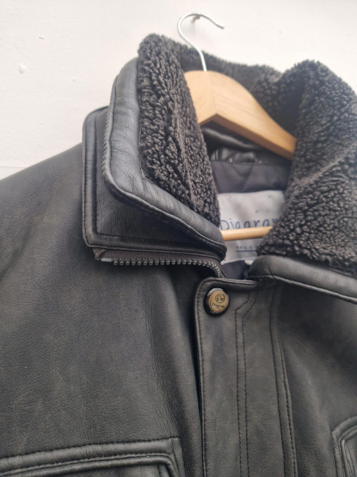 Vintage  Diagram  Worldwide Black  Faux Leather Lined Coat Pockets Uk Size M Gc