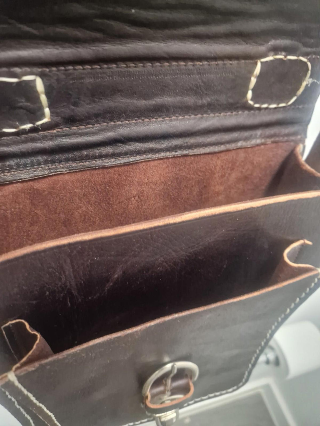 Handmade Quality Brown Leather Satchel Top Handle  Chunky Stitch Preowened Gc