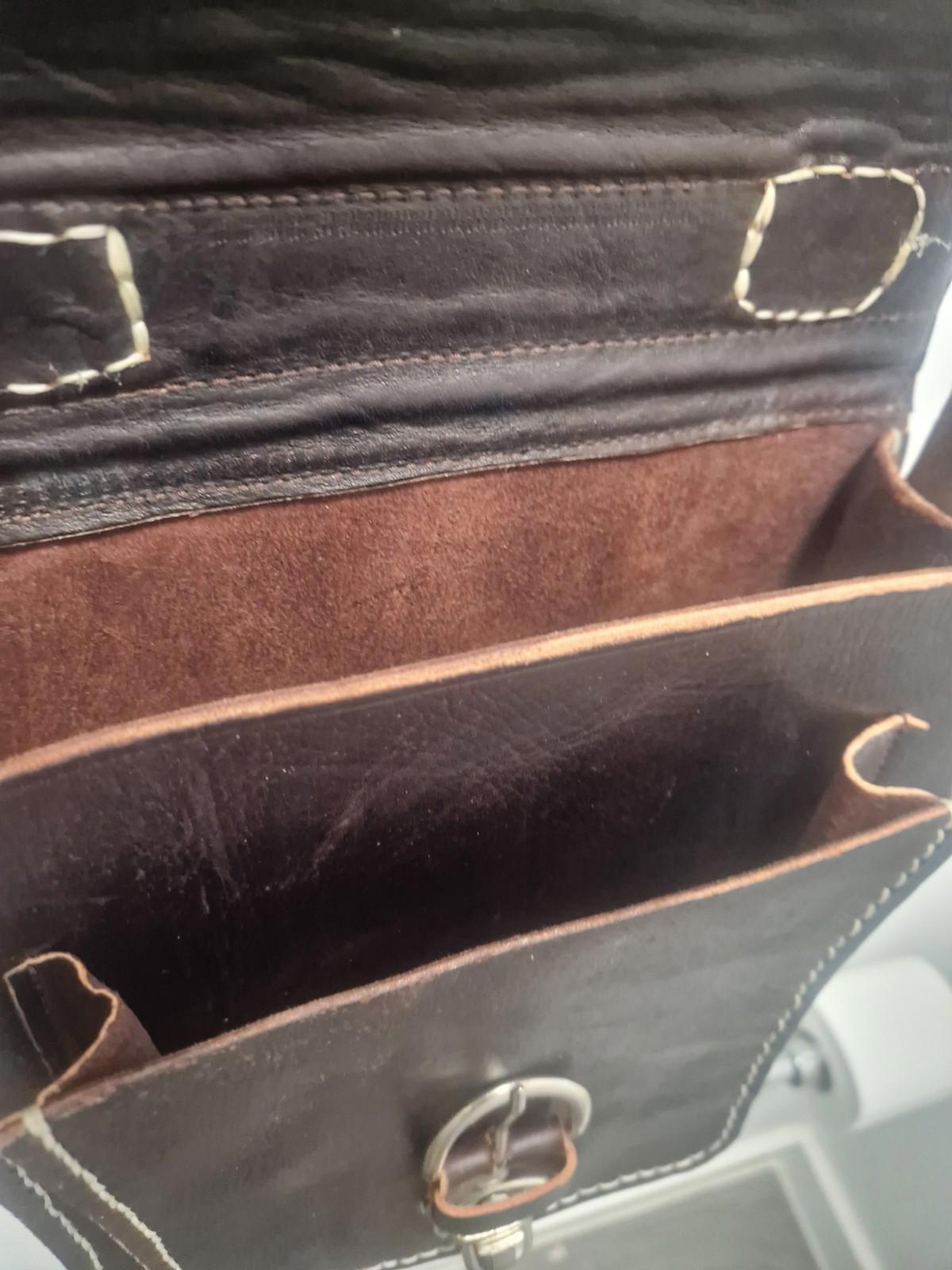Handmade Quality Brown Leather Satchel Top Handle  Chunky Stitch Preowened Gc