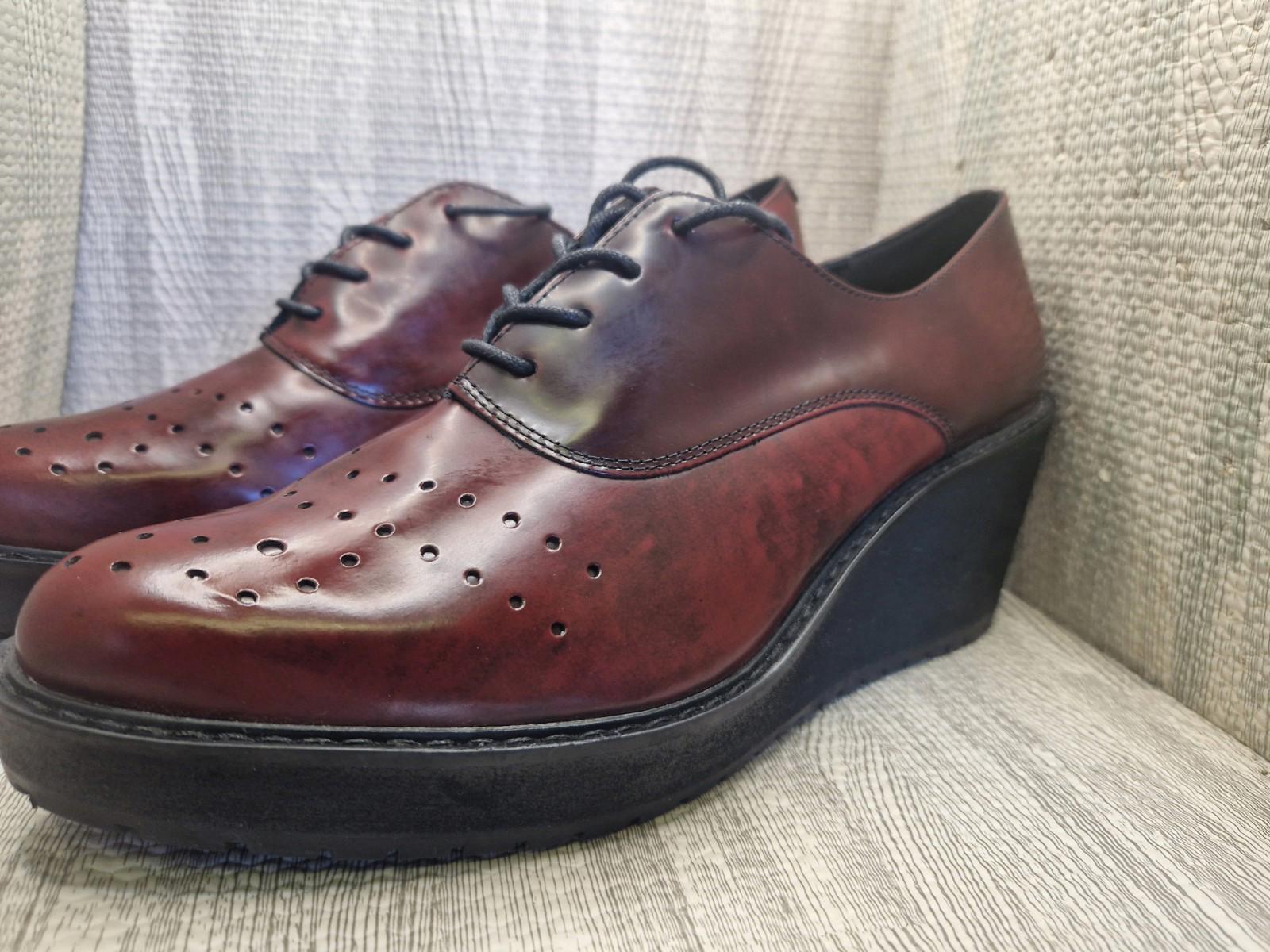 Clarks Narrative Burgundy Leather Game Oval Wedge Heel Shoes Lace Up Uk 8 D Vgc