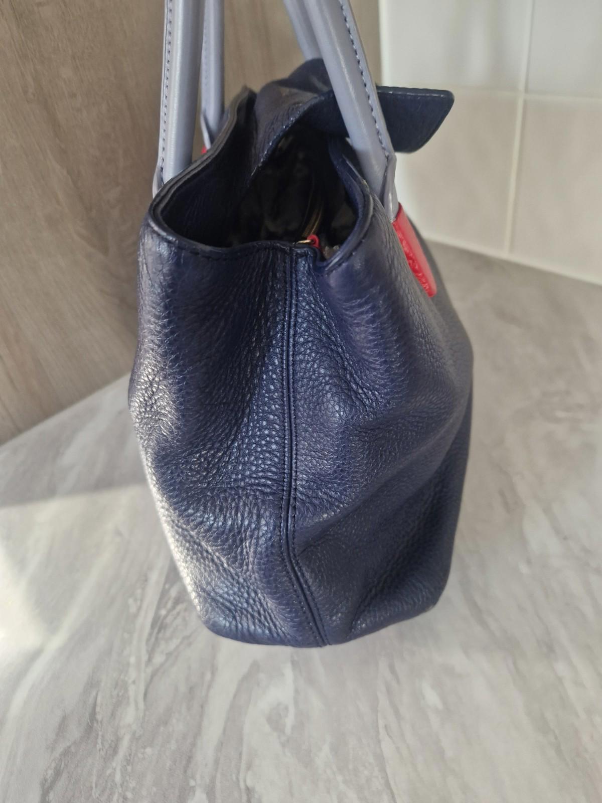 Radley Navy Leather shoulder bag with light blue handles red Leather Accents