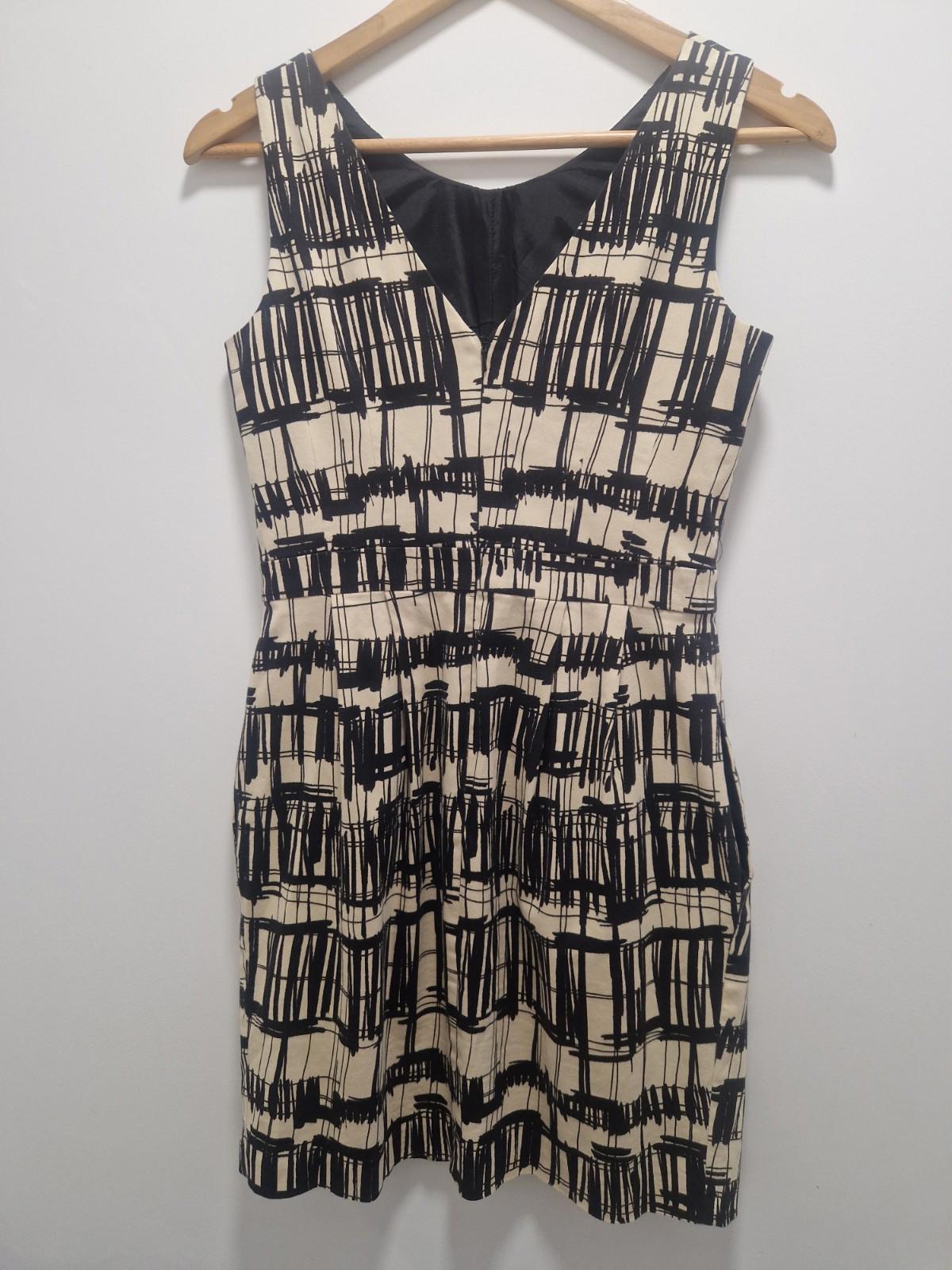 Coast Women's Beige and Black Fitted Lined Dress Size UK 8 Gc