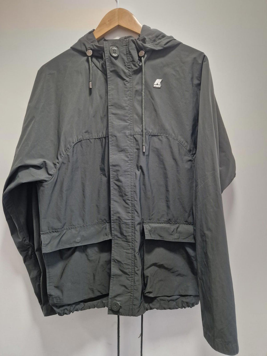 K- Way Bruno Poly Canvas Black Lightweight Hooded Packdown Jacket Uk Medium  Gc