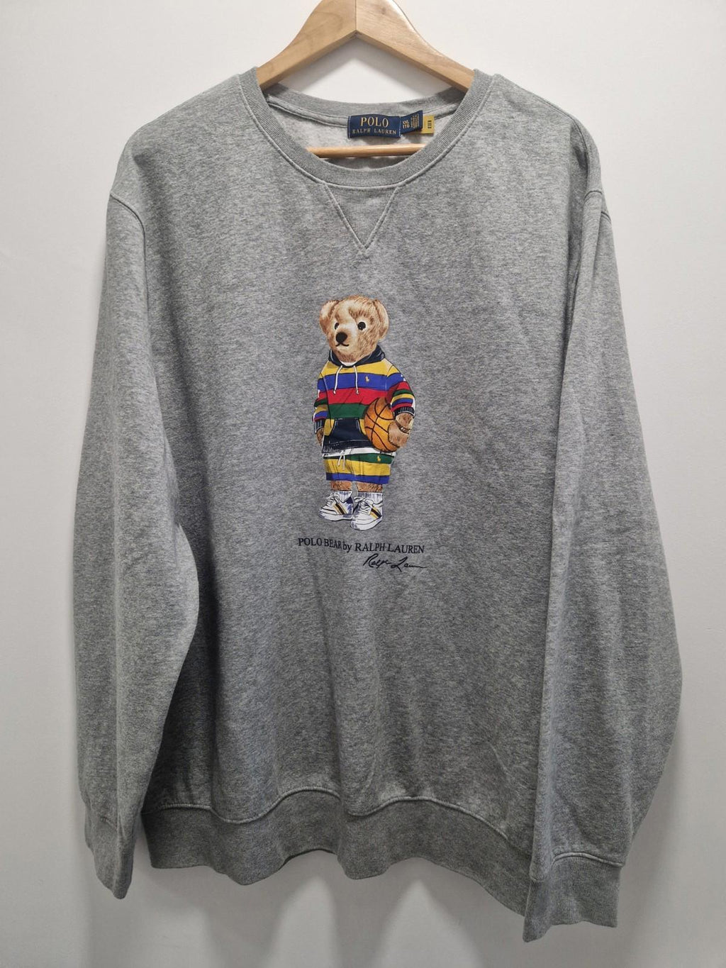 Ralph Lauren polo bear Crew Neck sweater Grey With Basketball Bear Uk Xxl  Gc