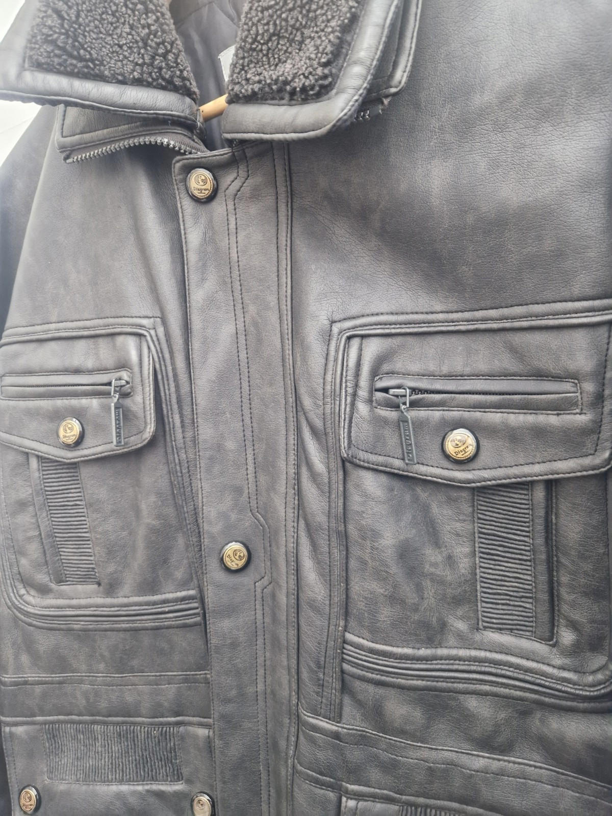 Vintage  Diagram  Worldwide Black  Faux Leather Lined Coat Pockets Uk Size M Gc
