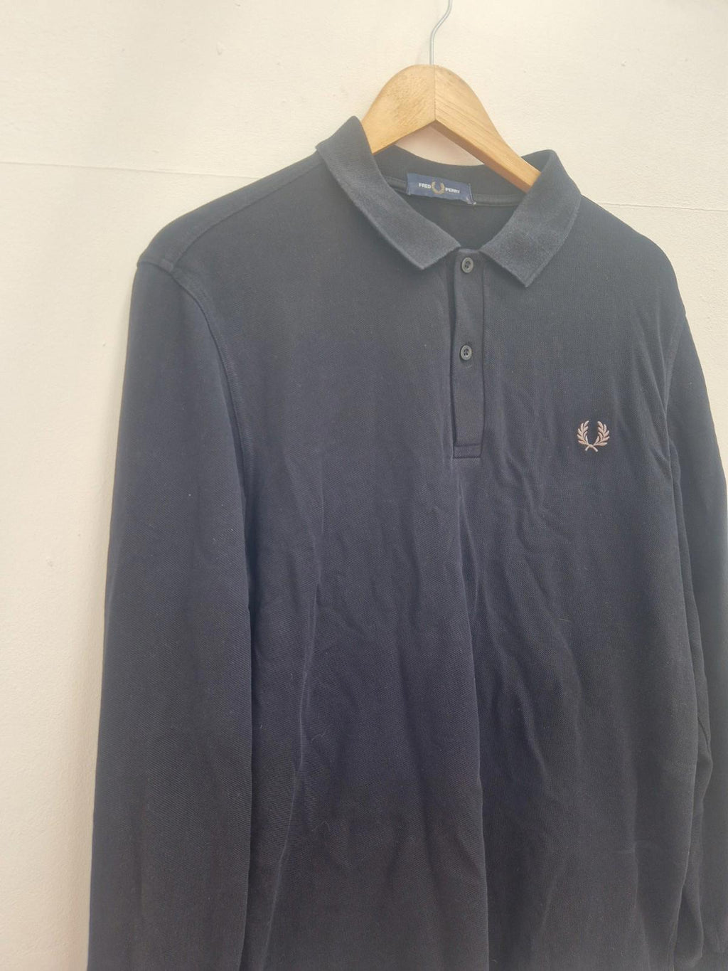 Fred Perry Mens Long Sleeve 100% Cotton Polo Shirt In Black Uk Size L Vgc