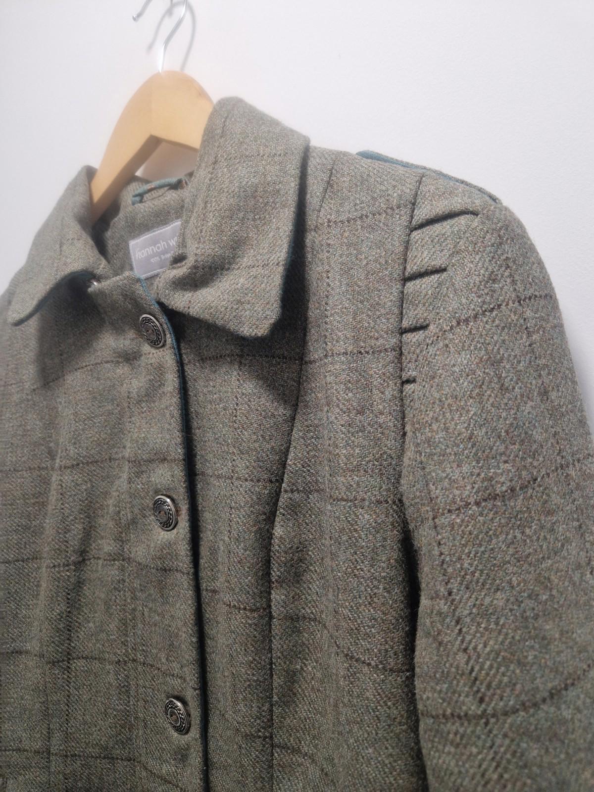 Hannah Wright Ladies Beautiful Check Tweed  Blue Trim Jacket Uk 12 Made In Wales