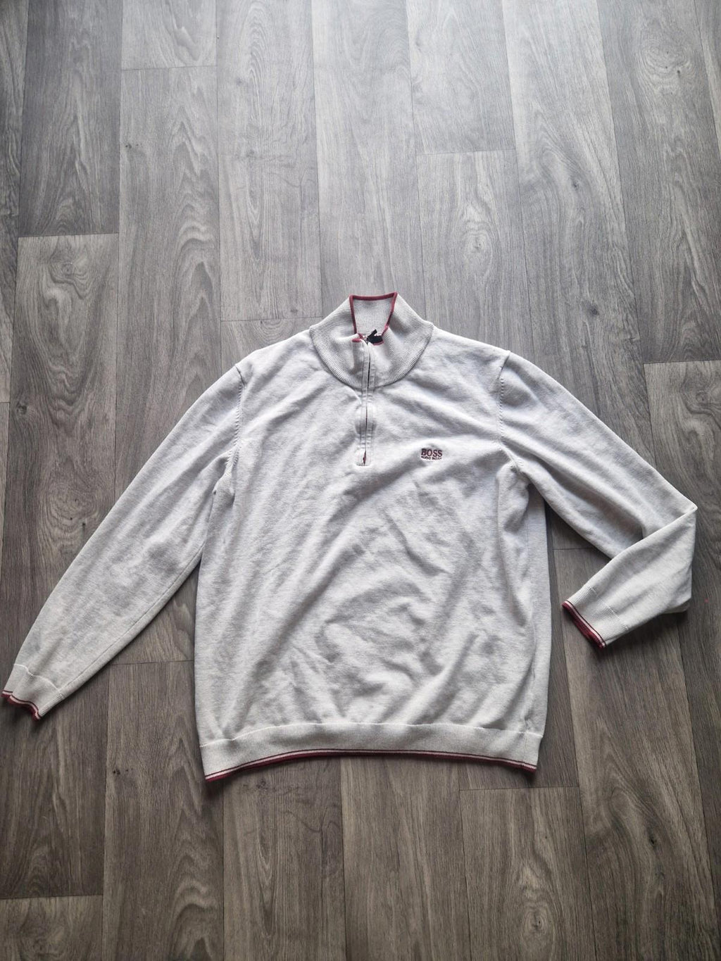 Hugo Boss Grey Quarter Zip Sweatshirt Jumper Uk Size Xxl Slim Fit Vgc