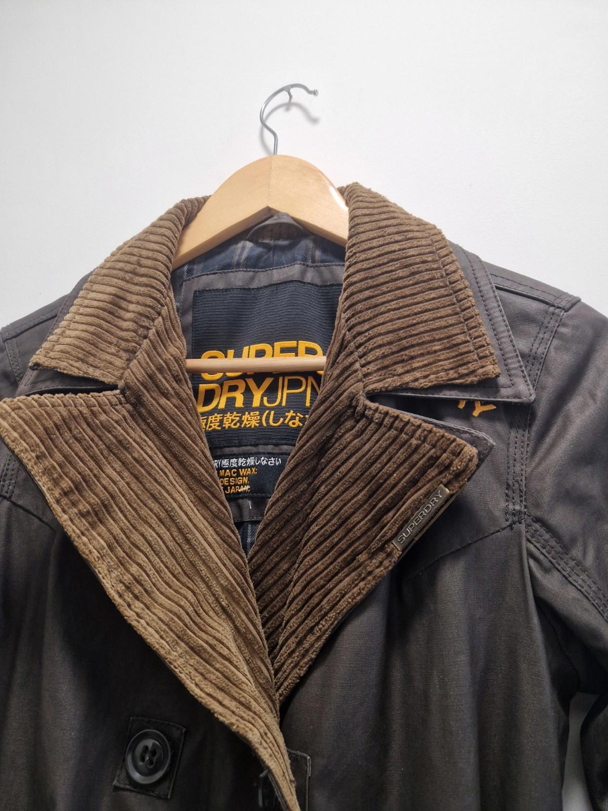 Superdry Safari Mac Wax Coat Brown Double Breasted Waxed Jacket Uk M Size 12-14