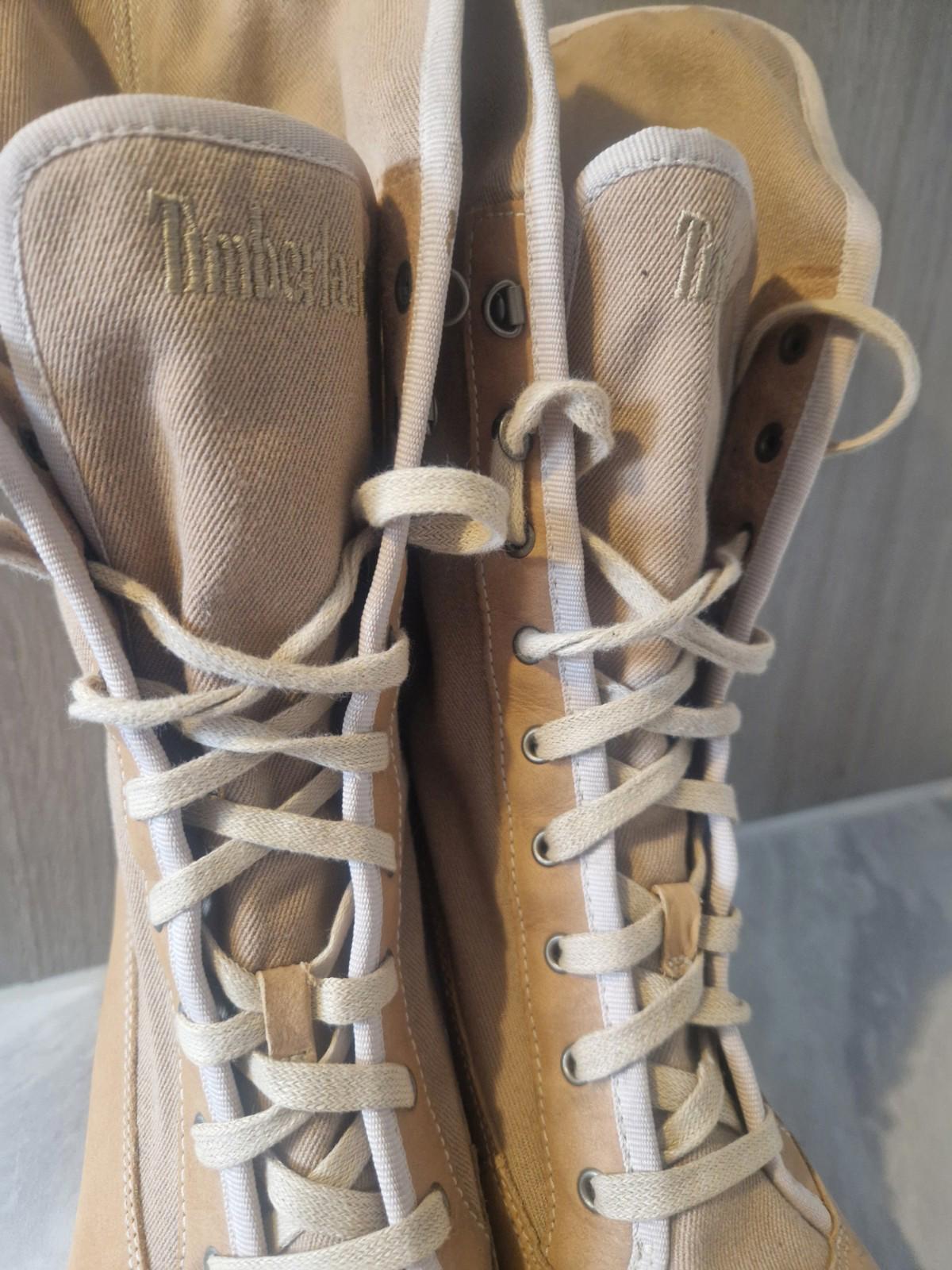 Timberland Womens Combat  Beige Canvas Knee High Boots  Block Heel Uk Size 5.5