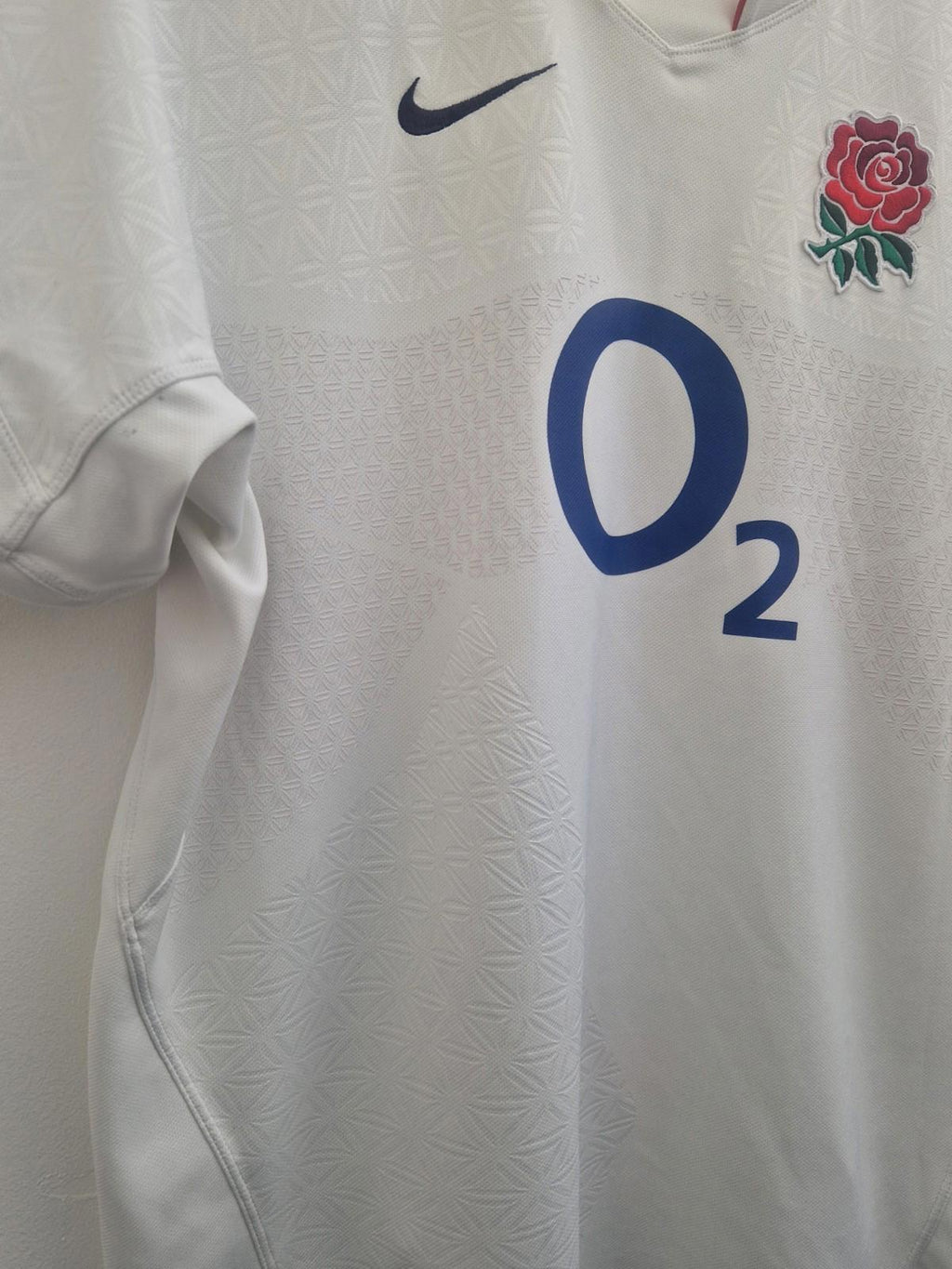 Nike ENGLAND O2 2009 2010 White Union Short Sleeve T-Shirt Rugby Jersey Size M