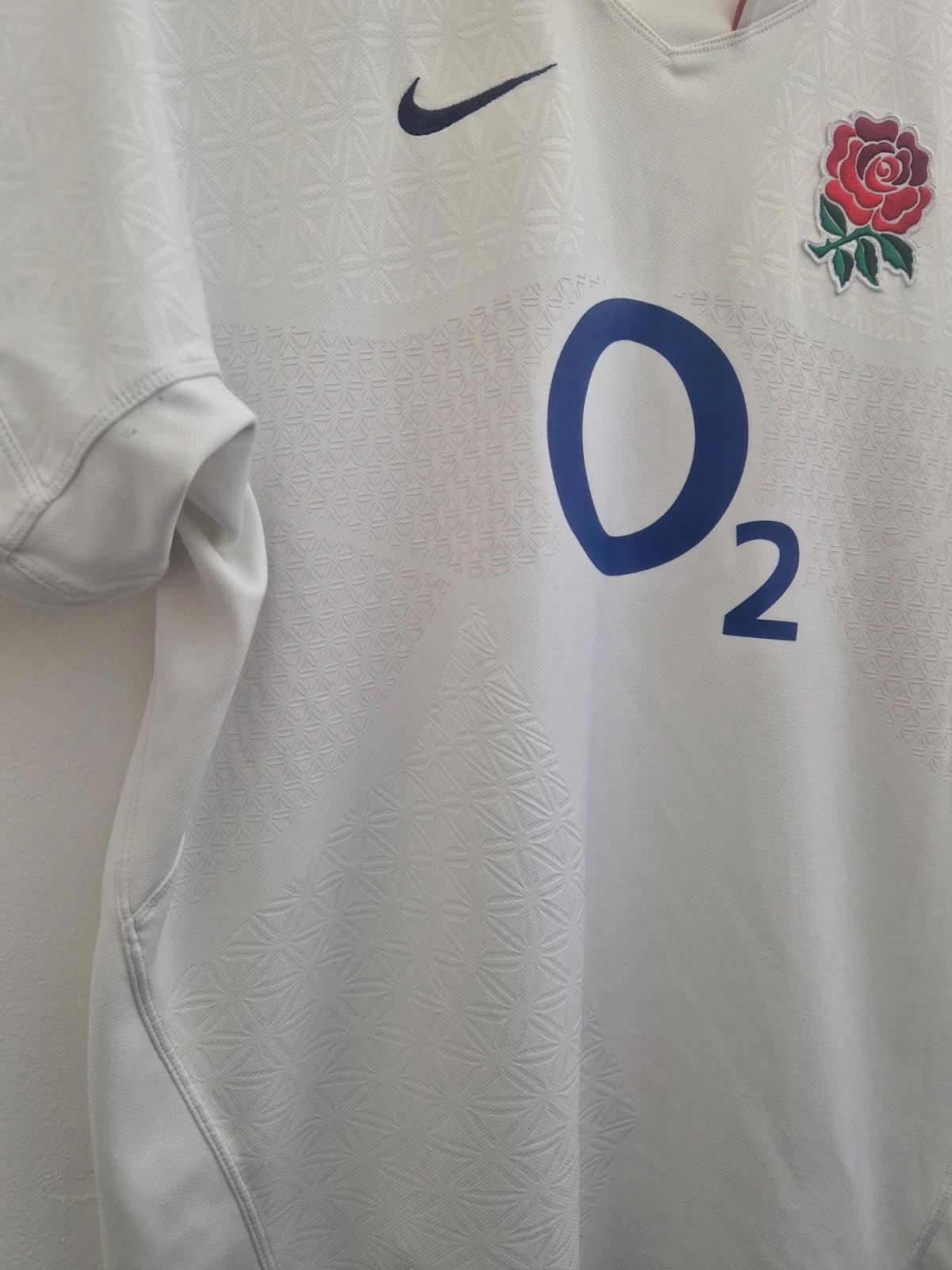 Nike ENGLAND O2 2009 2010 White Union Short Sleeve T-Shirt Rugby Jersey Size M