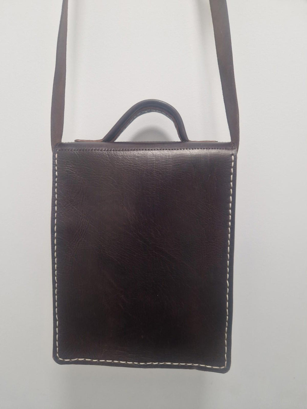Handmade Quality Brown Leather Satchel Top Handle  Chunky Stitch Preowened Gc