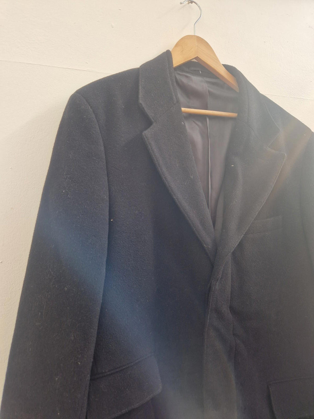 Henley & Knight Mens Black Over Coat Wool &  Cashmere  Blend Uk Size Xl  Gc