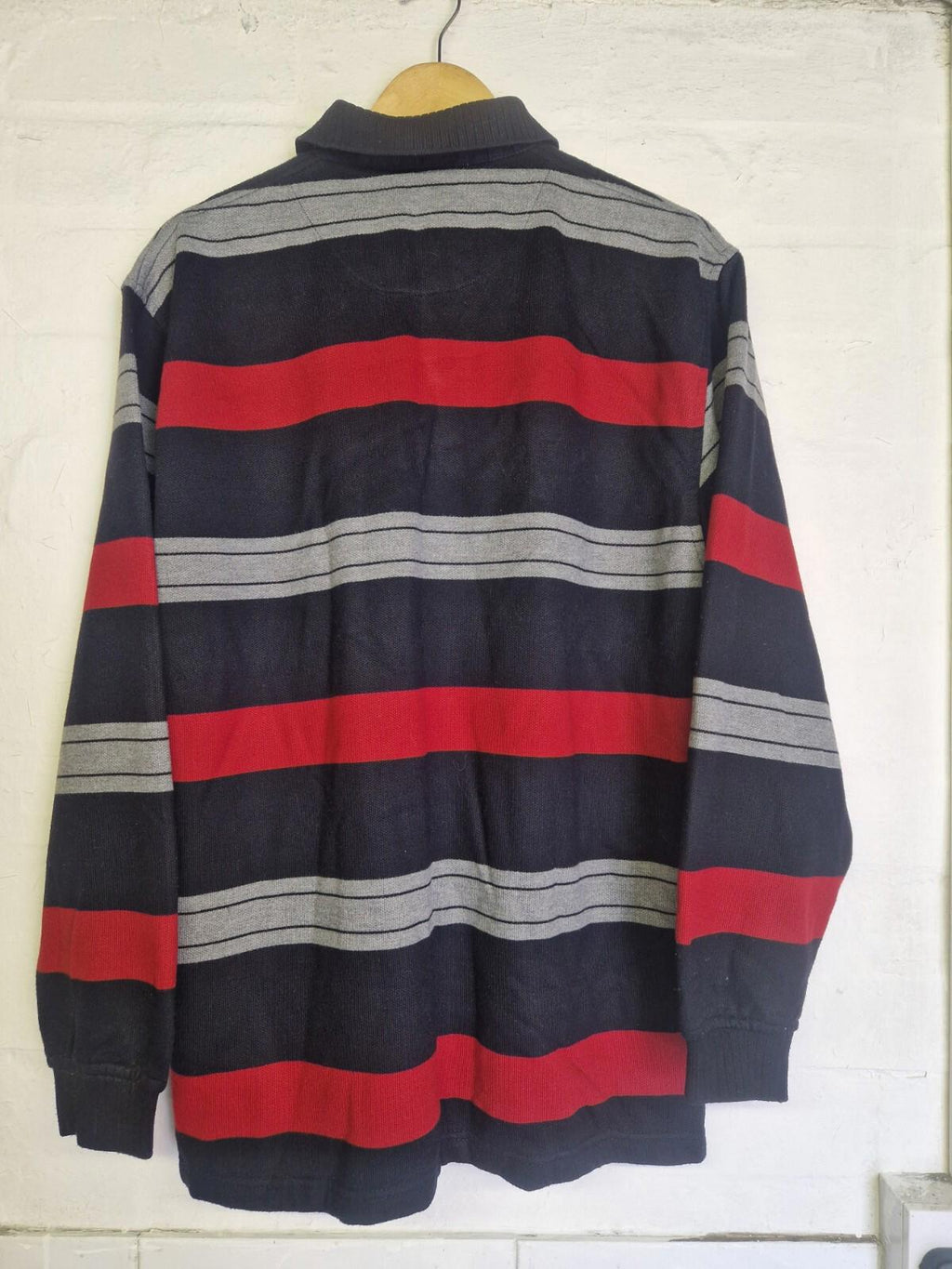 Paul & Shark Yachting Long Sleeve Polo Striped Shirt Fleece Lined Uk Size L Gc