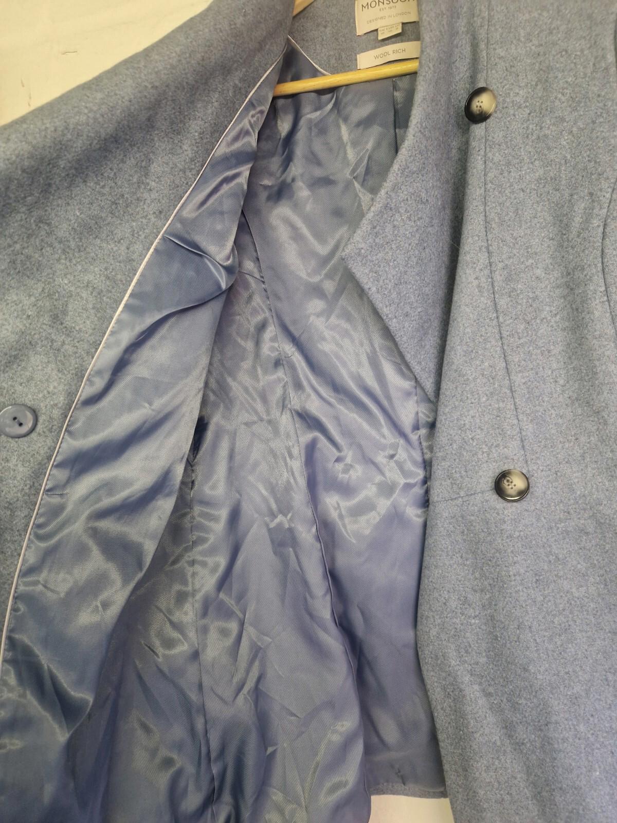 Monsoon  WoolRich Grey/Blue Double Breasted Wool Coat Vgc Uk Size 10