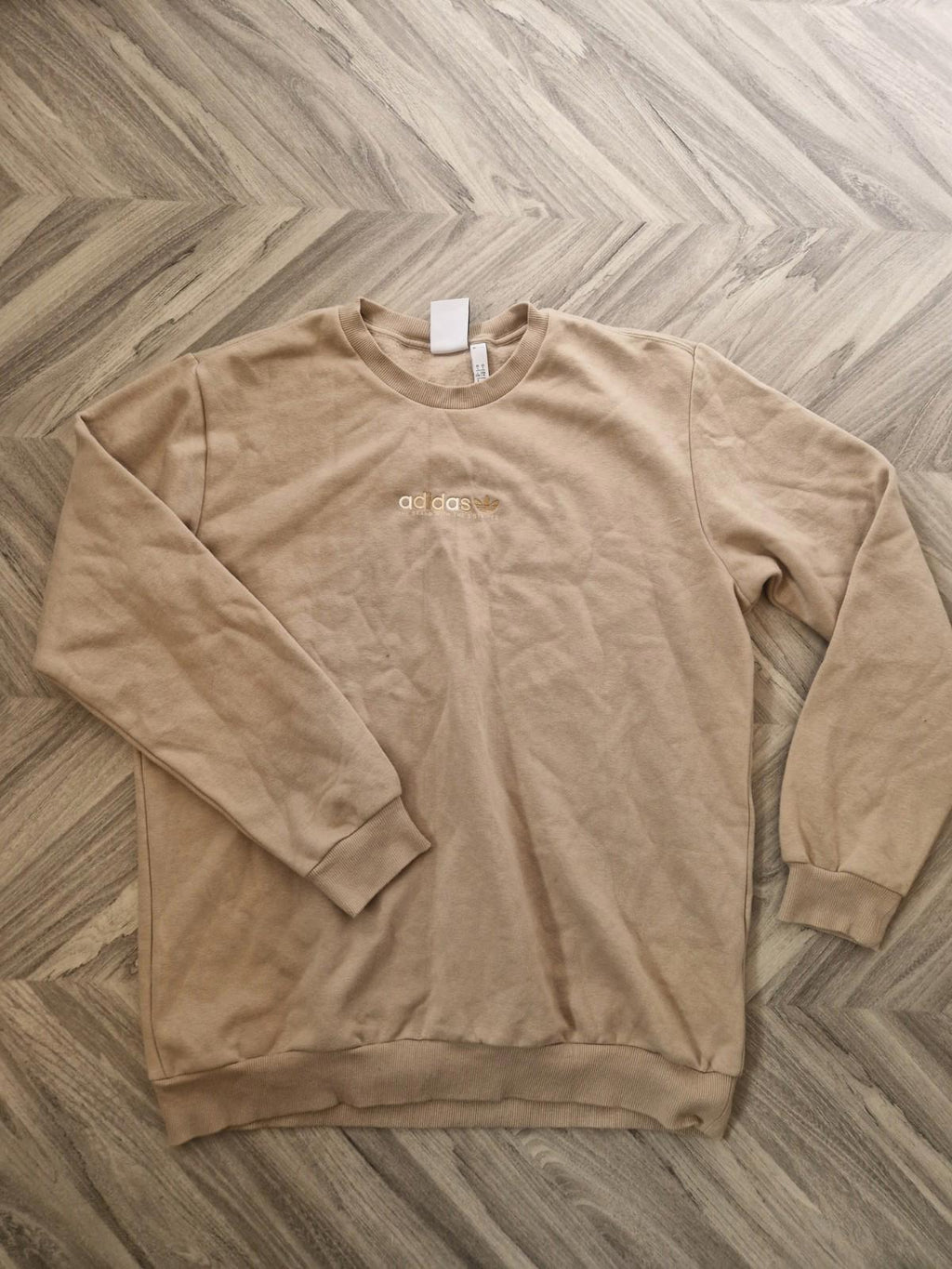 Adidas Beige Crew Neck Sweatshirt Trefoil Logo Front Central Hit  Uk L Gc