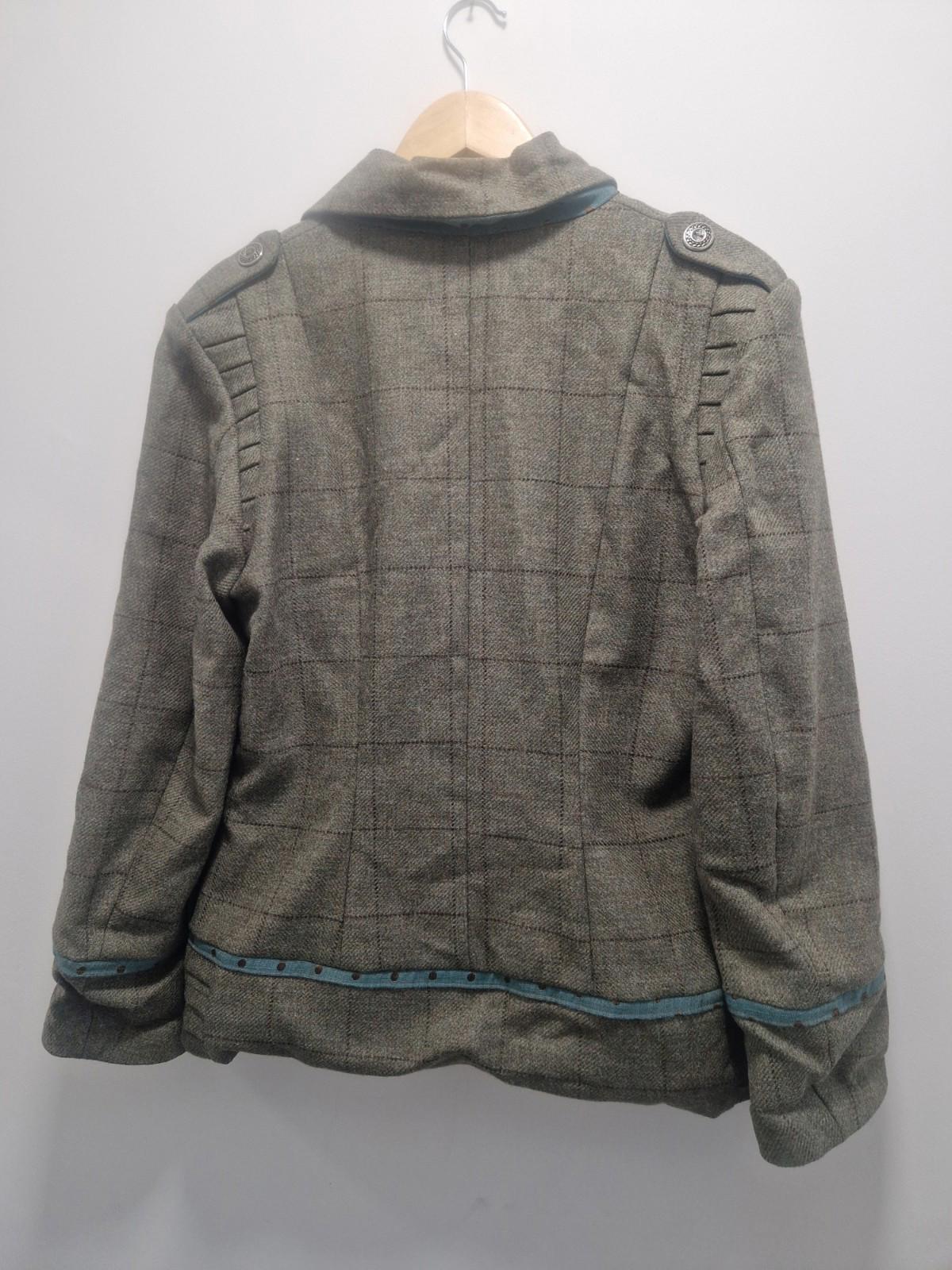 Hannah Wright Ladies Beautiful Check Tweed  Blue Trim Jacket Uk 12 Made In Wales