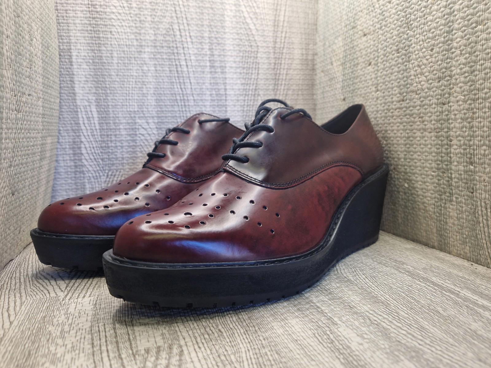 Clarks Narrative Burgundy Leather Game Oval Wedge Heel Shoes Lace Up Uk 8 D Vgc