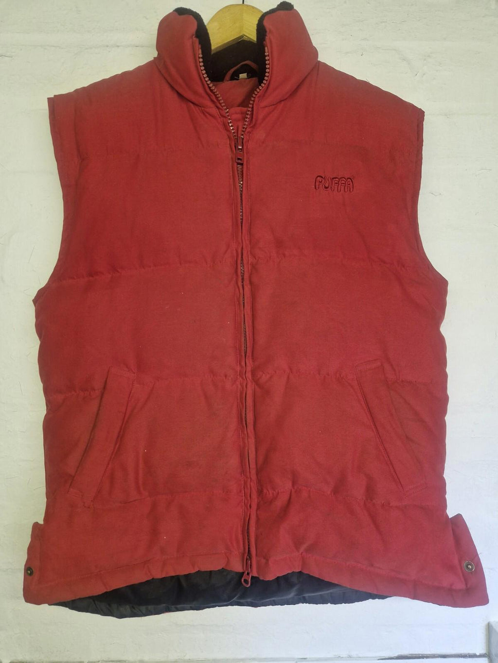 90s Red Puffa Gillet Uk Size M Pit To Pit 22.5" + 70% Down 30% Feather