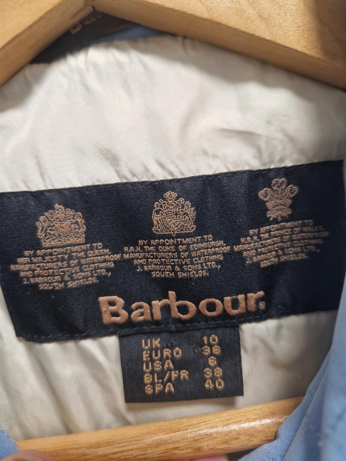 Vintage Barbour Baby Blue Diamond Shaped Microfibre Quilted Jacket Uk Size 10 Gc