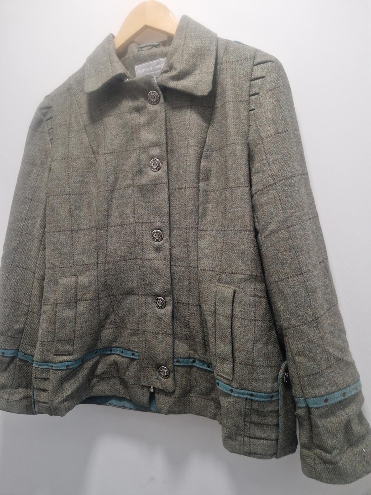 Hannah Wright Ladies Beautiful Check Tweed  Blue Trim Jacket Uk 12 Made In Wales