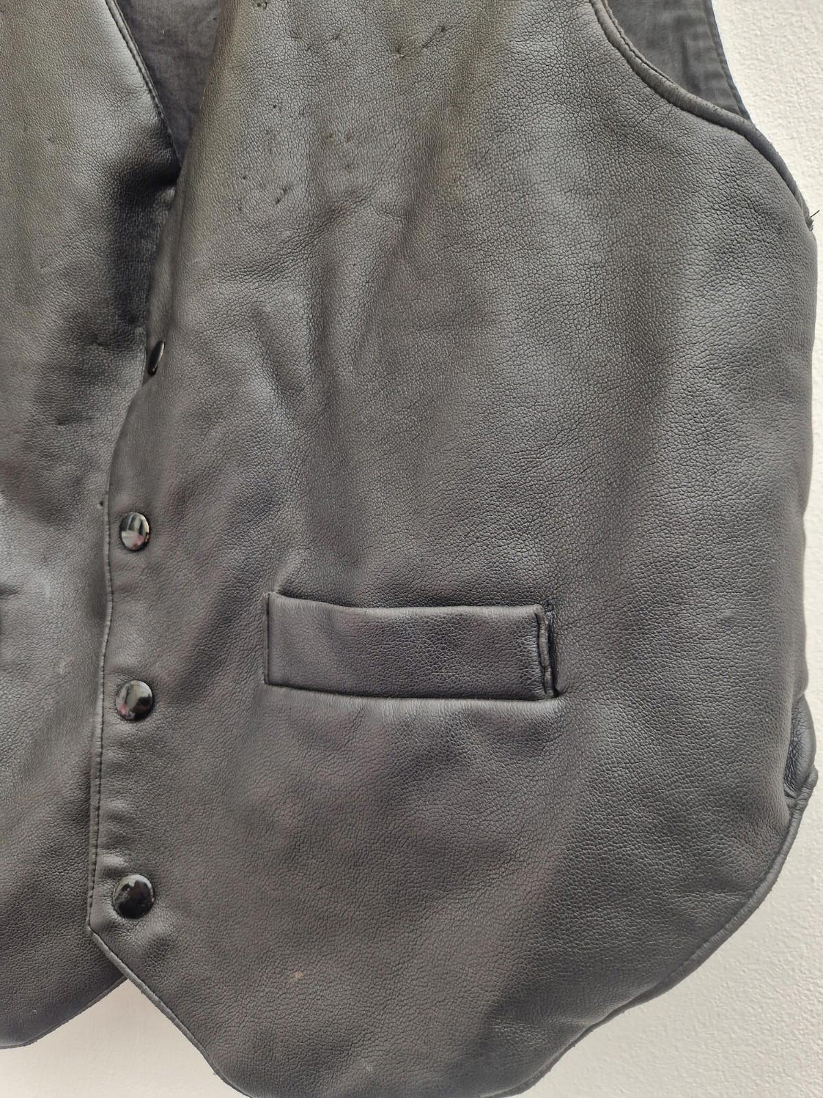 Zip It London  Leather Biker Waistcoat  Some Marks From Pin Badges Uk L 20"  P2P