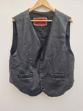 Zip It London  Leather Biker Waistcoat  Some Marks From Pin Badges Uk L 20"  P2P