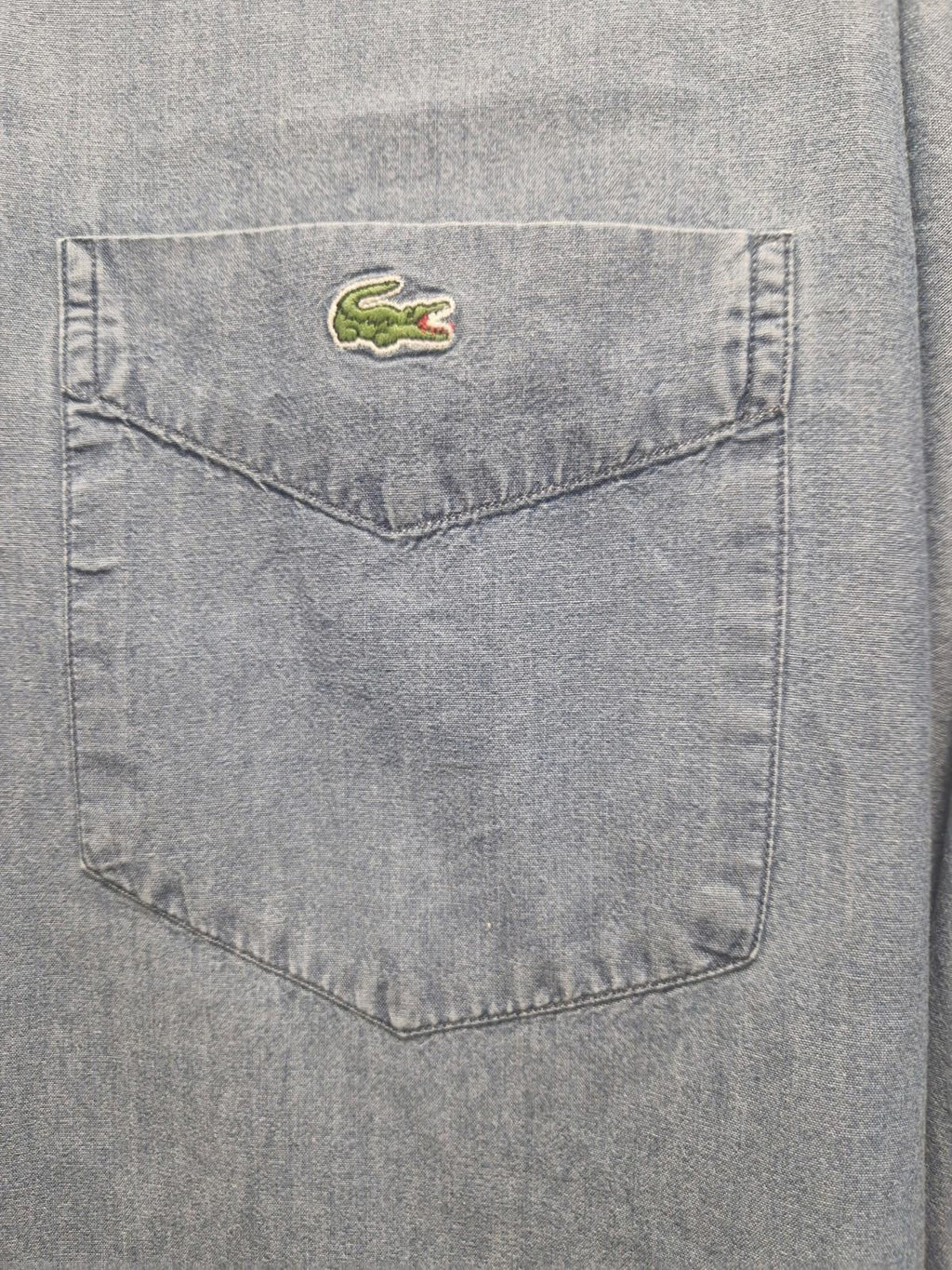 Lacoste Mens Blue Full Button Shirt 100% Cotton Size 42  Pit 2 Pit 23" Uk Xl Gc