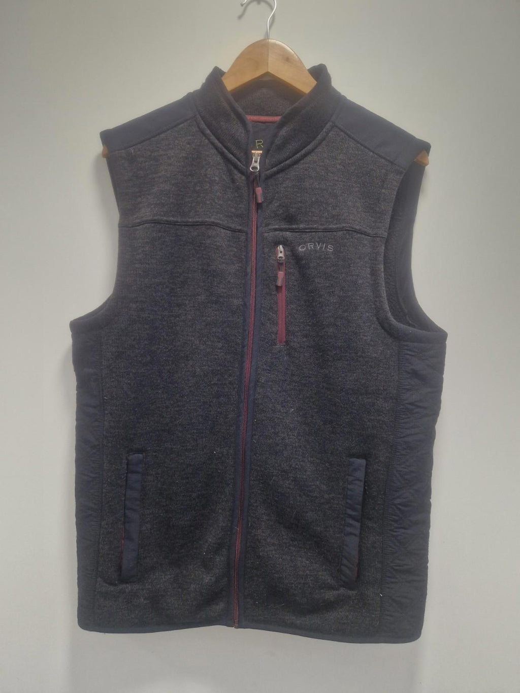Orvis Gilet Jacket Mens L Large Grey Sweater Vest Fleece Knit Full Zip Gc