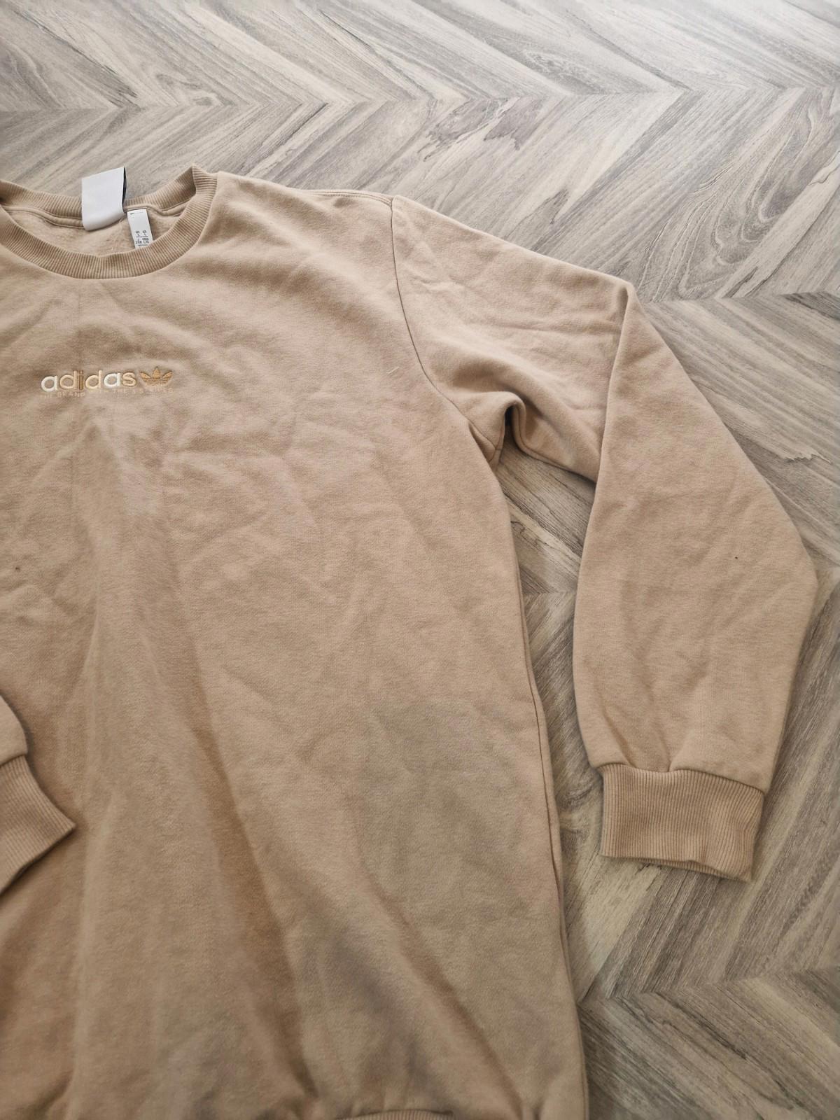 Adidas Beige Crew Neck Sweatshirt Trefoil Logo Front Central Hit  Uk L Gc