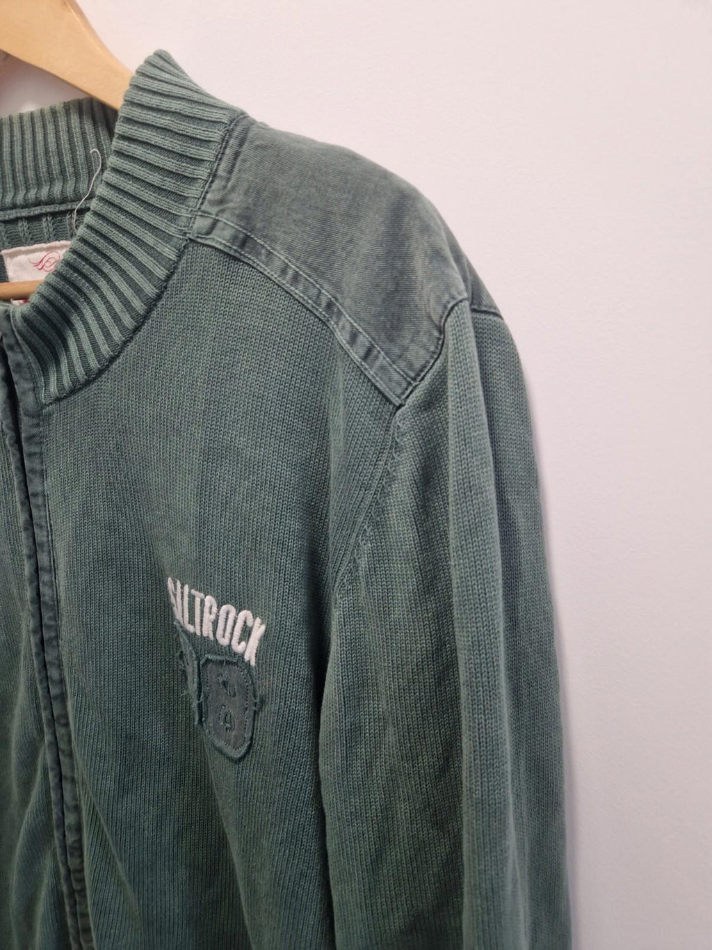 Y2k Saltrock zip-up knit sweatshirt/cardigan Green Uk Size Large 100% Cotton  Gc
