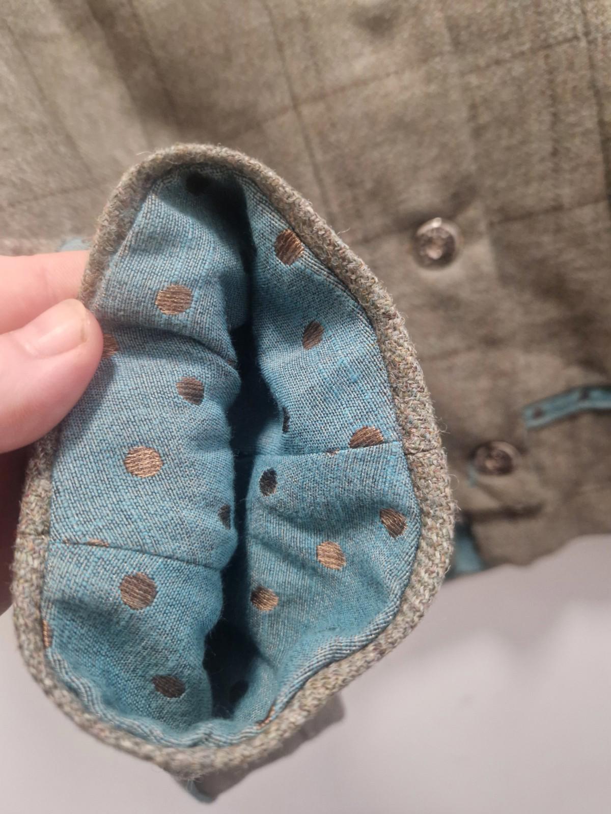 Hannah Wright Ladies Beautiful Check Tweed  Blue Trim Jacket Uk 12 Made In Wales