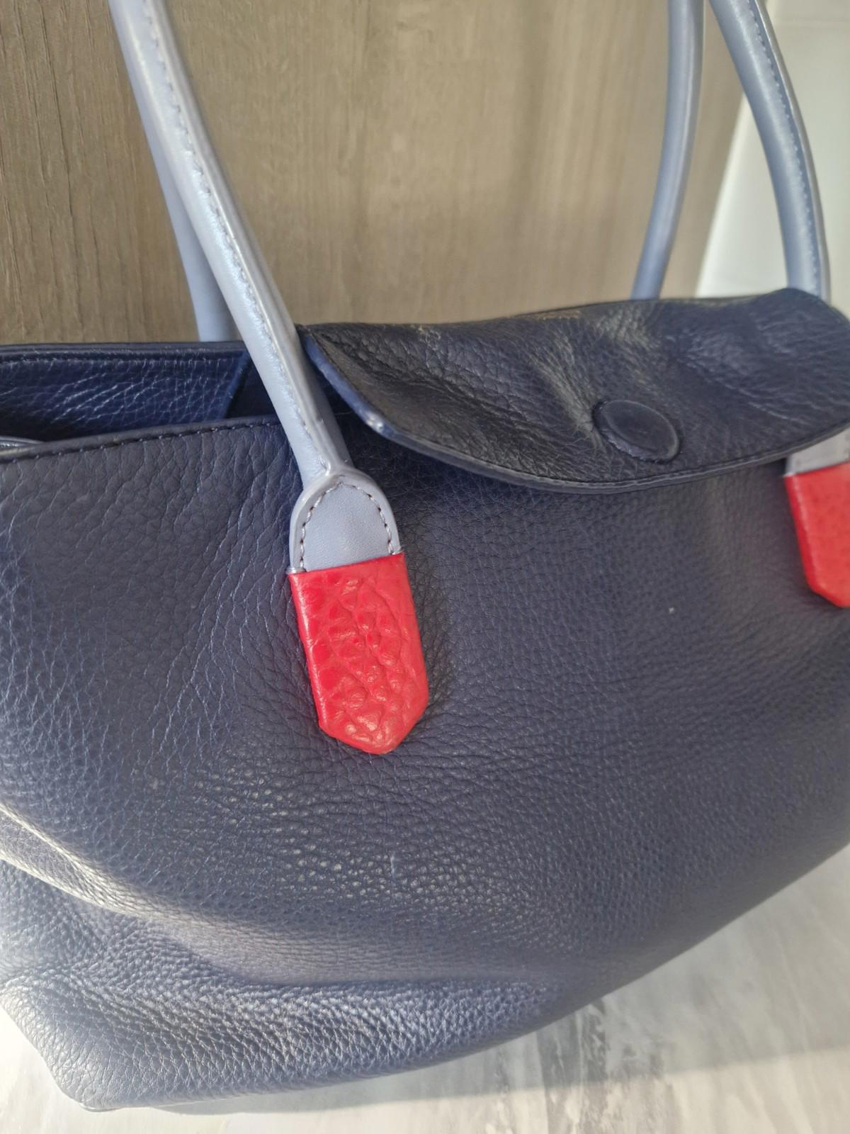Radley Navy Leather shoulder bag with light blue handles red Leather Accents