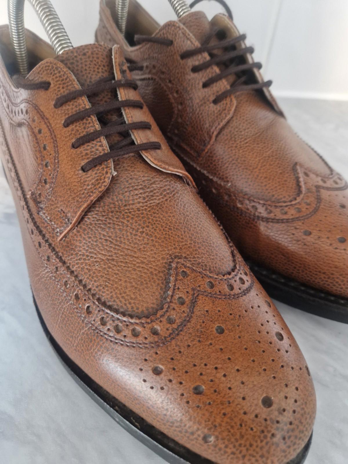 Samuel Windsor Brown Quality Grain Leather Wingtip Brogues Uk Size 8 Gc