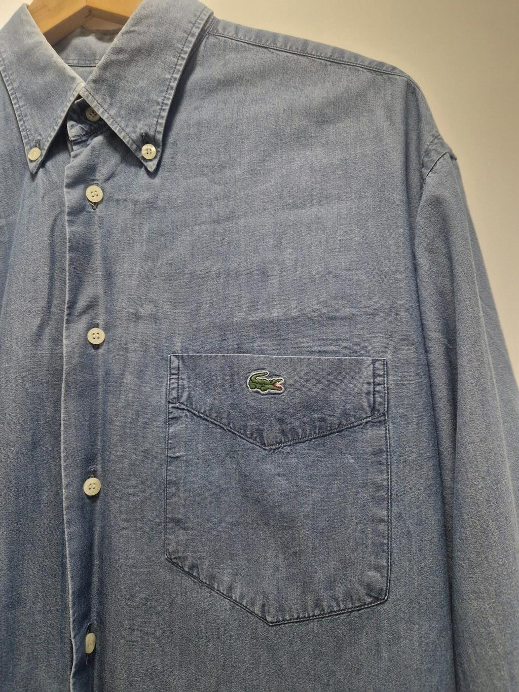 Lacoste Mens Blue Full Button Shirt 100% Cotton Size 42  Pit 2 Pit 23" Uk Xl Gc