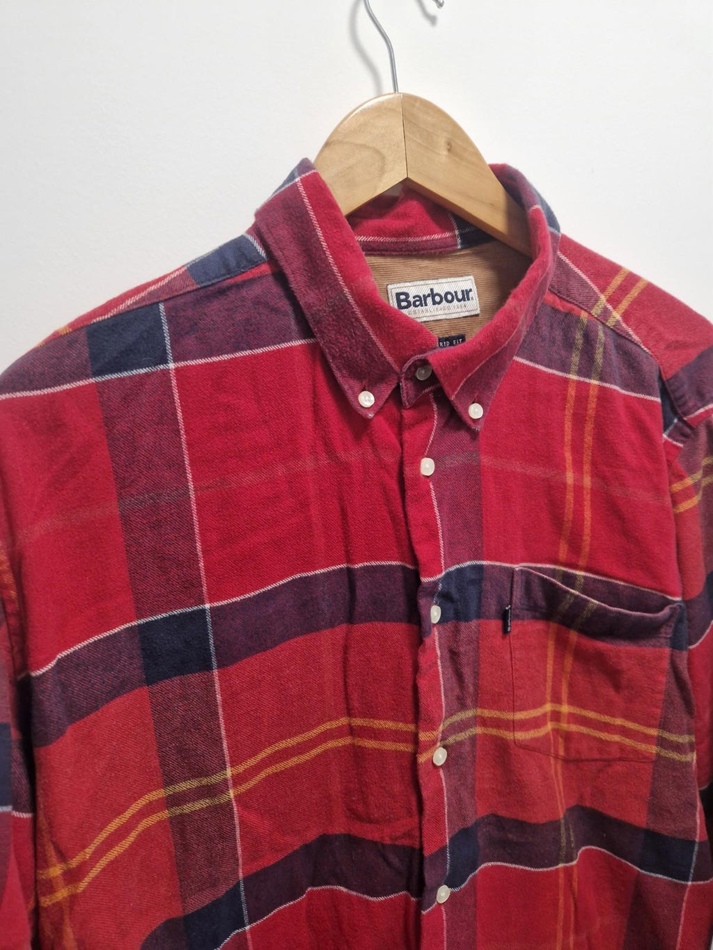 Barbour John Tr Red Checked Flannel Full Button  Shirt Smart Casual Uk Xl Gc