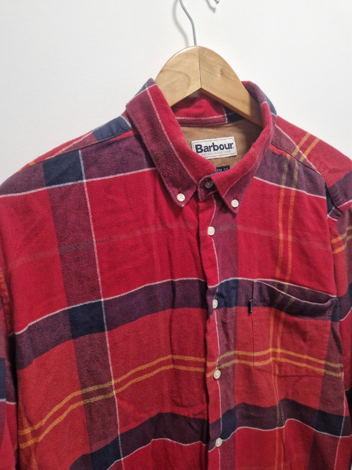Barbour John Tr Red Checked Flannel Full Button  Shirt Smart Casual Uk Xl Gc
