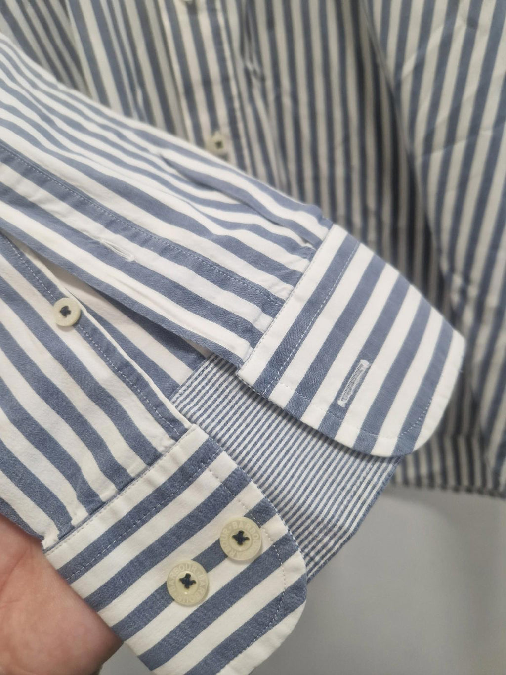 Barbour Mens Blue & White 100% Cotton Full Button Shirt Uk L Gc