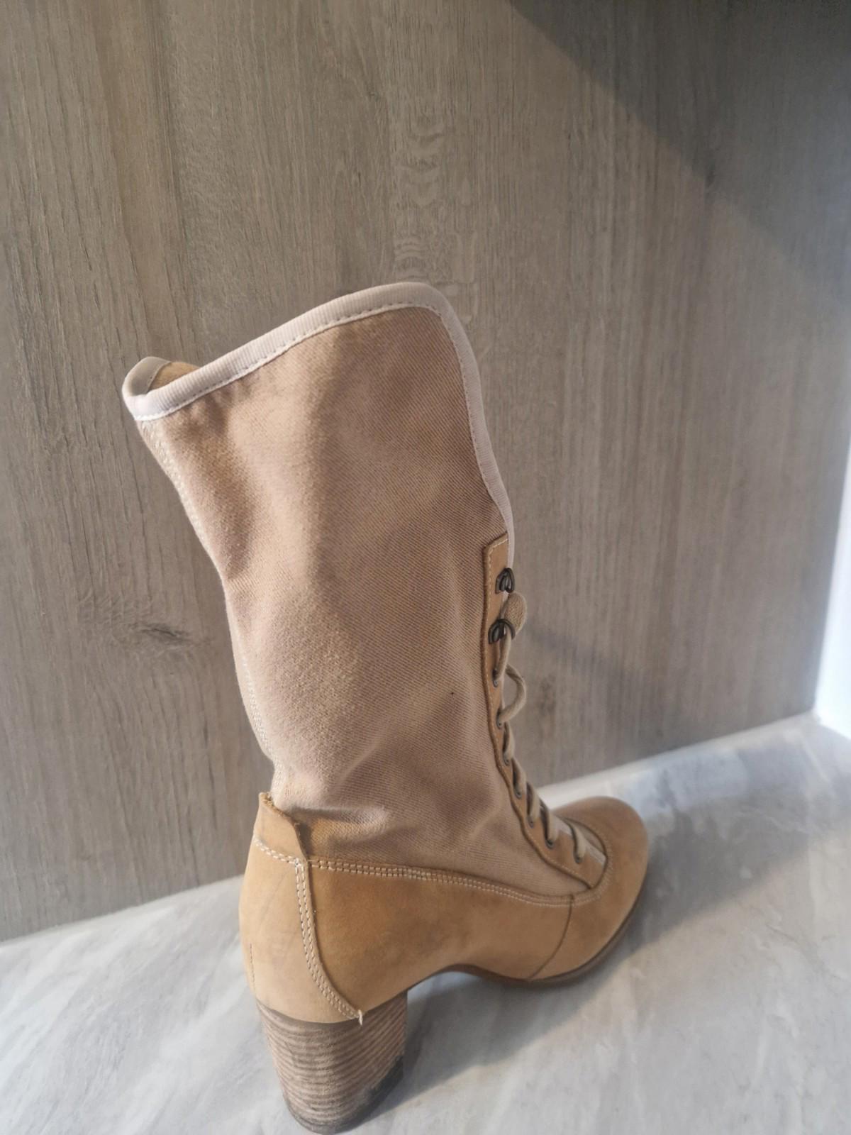 Timberland Womens Combat  Beige Canvas Knee High Boots  Block Heel Uk Size 5.5