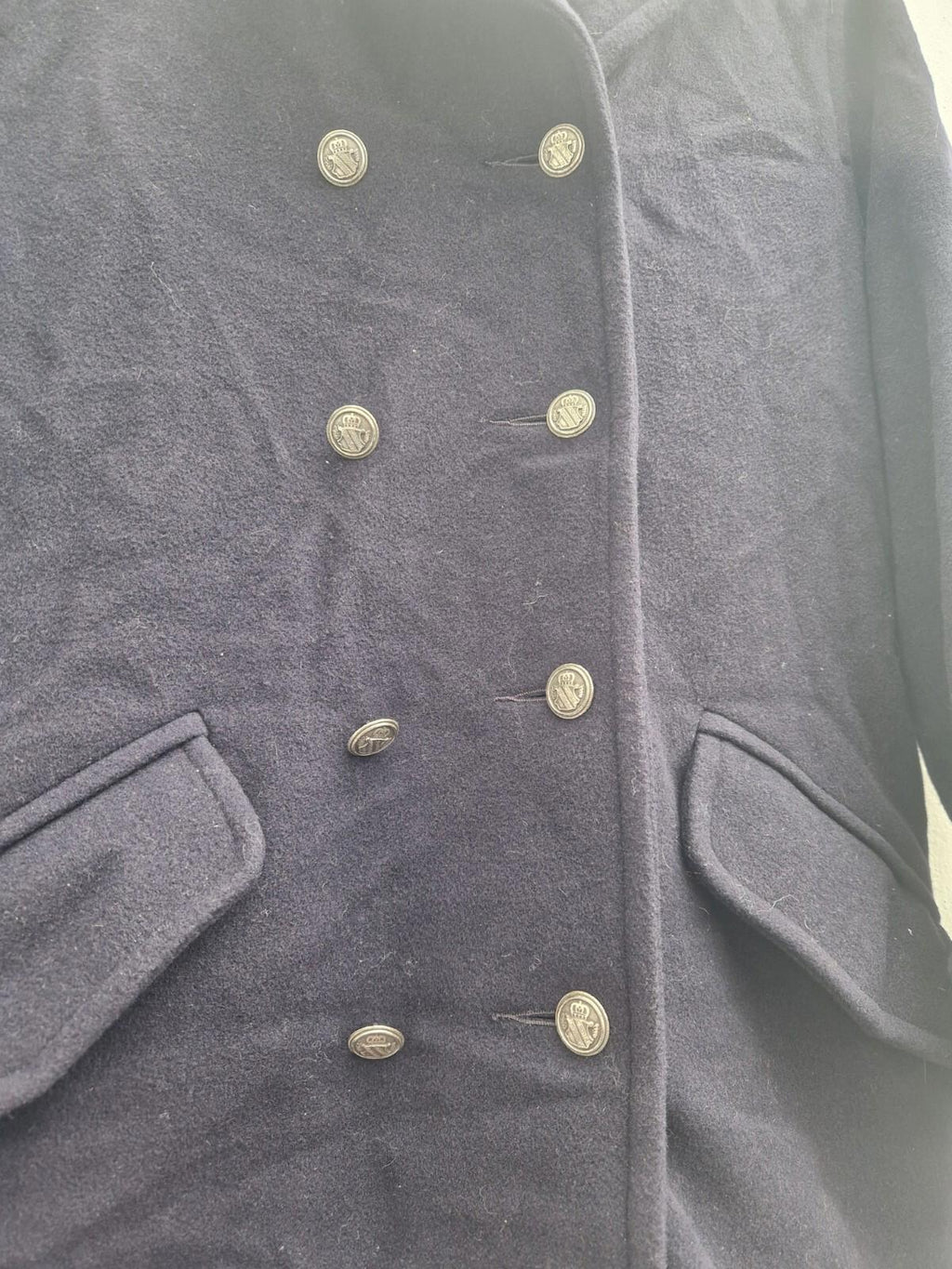 Nuage Ladies Navy Blue Wool Pea Coat Uk Size 10 Metal Buttons