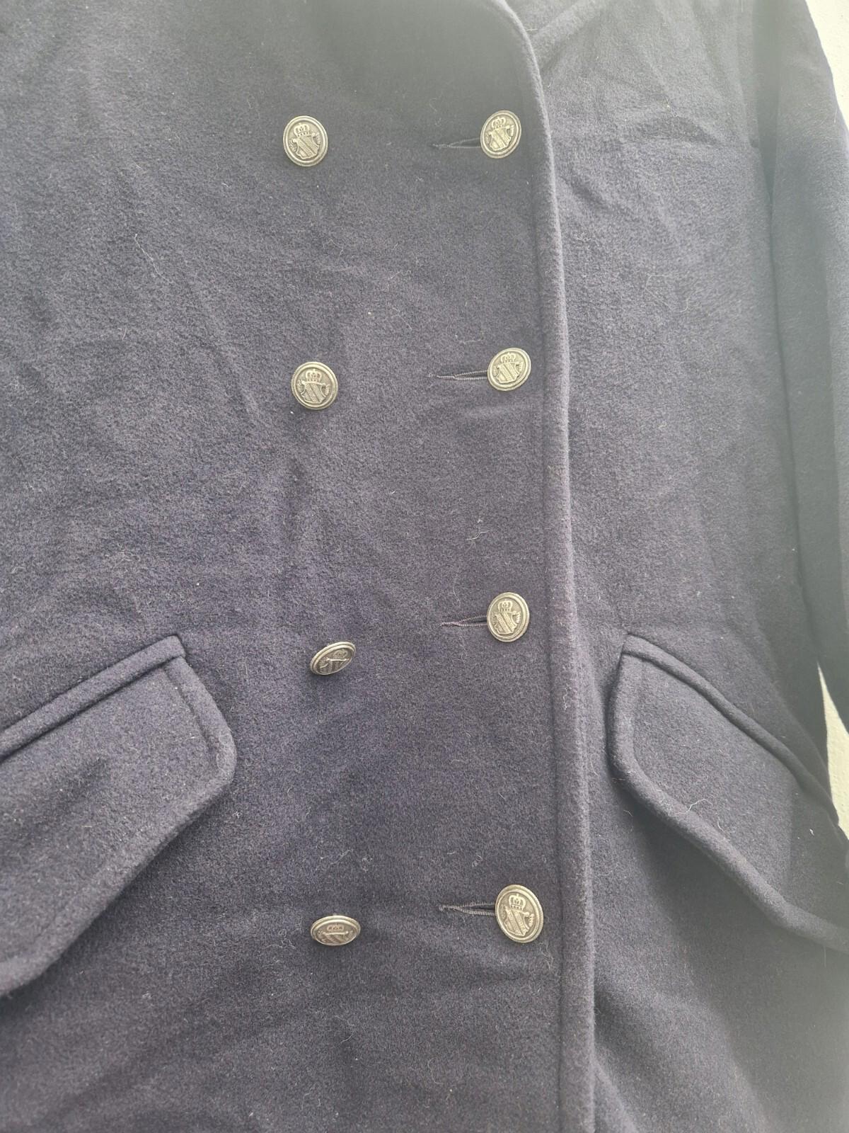 Nuage Ladies Navy Blue Wool Pea Coat Uk Size 10 Metal Buttons