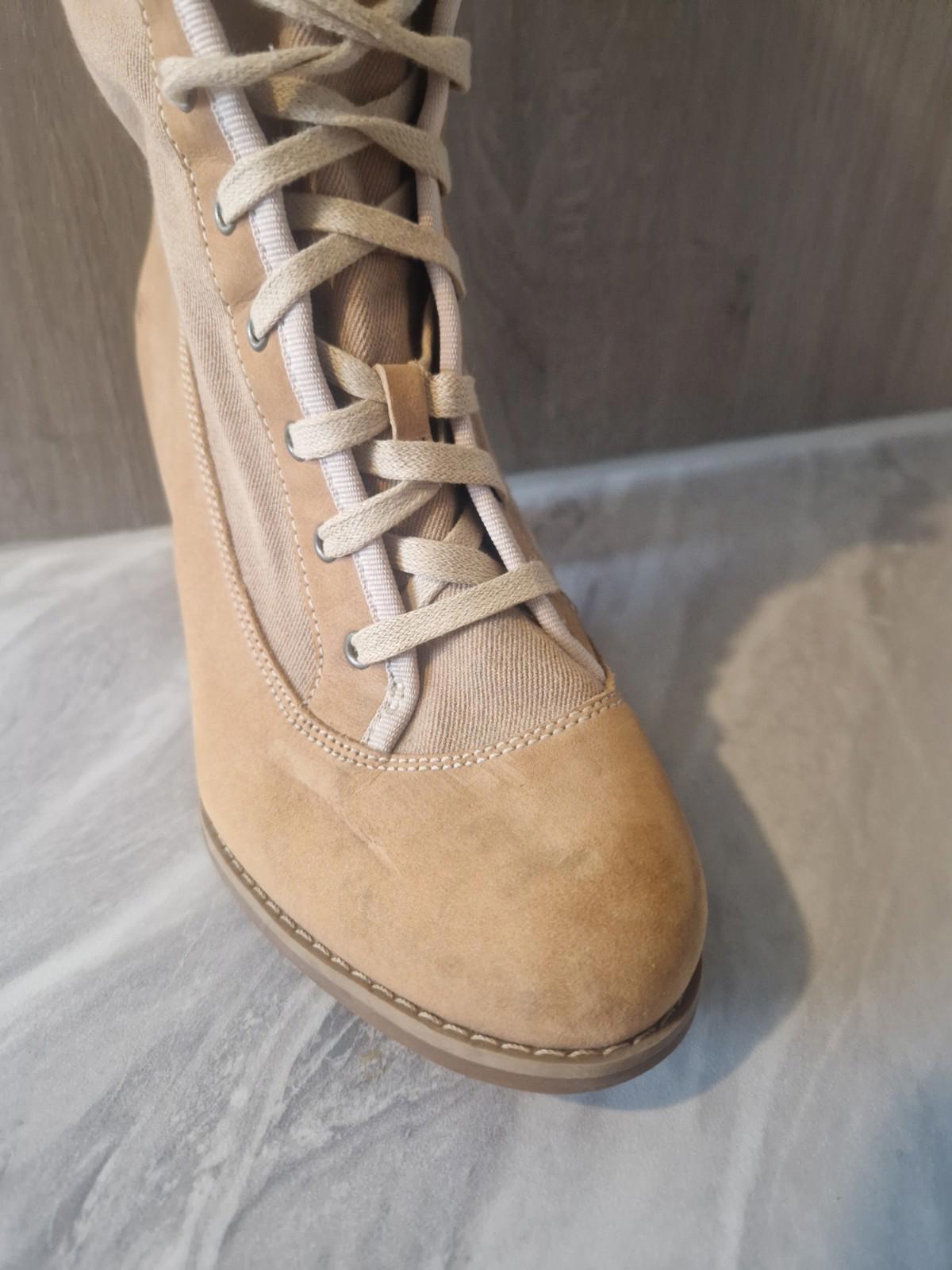 Timberland Womens Combat  Beige Canvas Knee High Boots  Block Heel Uk Size 5.5